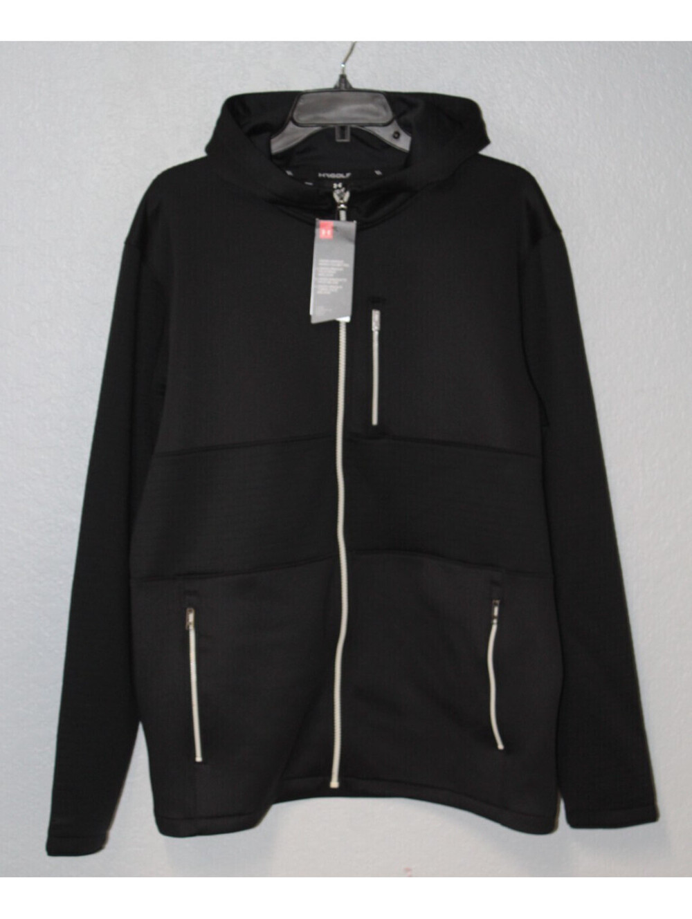 Under Armour Men LARGE Black Full Zip Hooded Jacket Hoodie Zip Pockets NWT